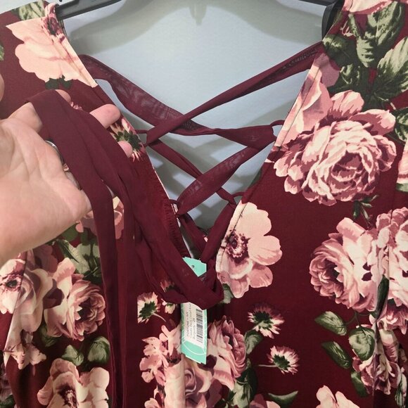 Stitch Fix Maroon Floral V-Neck Dress 2X NWT | Buttery Soft + Flowy Fit - Picture 9 of 15